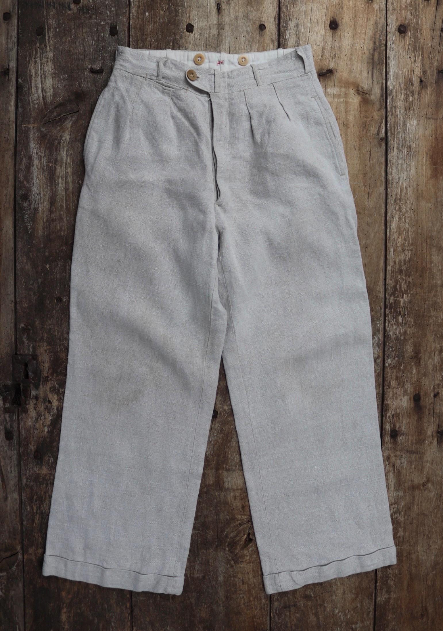 Vintage French linen trousers - 1920s wide leg pants - riviera style - 25” x 25”