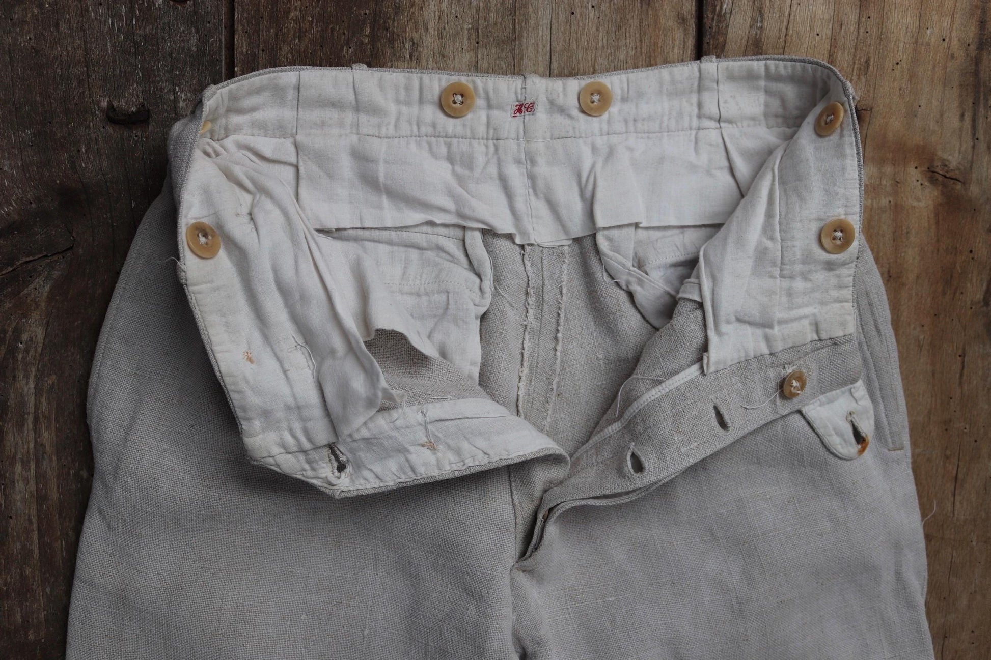 Vintage French linen trousers - 1920s wide leg pants - riviera style - 25” x 25”