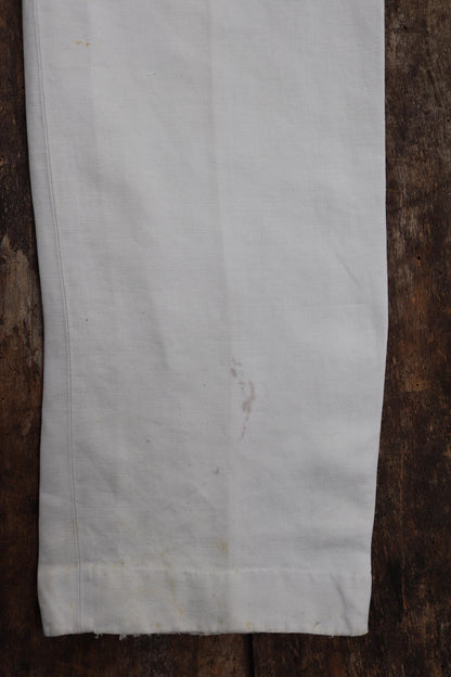 Vintage 1920s French white linen trousers - buckle back pants - 31” x 30”