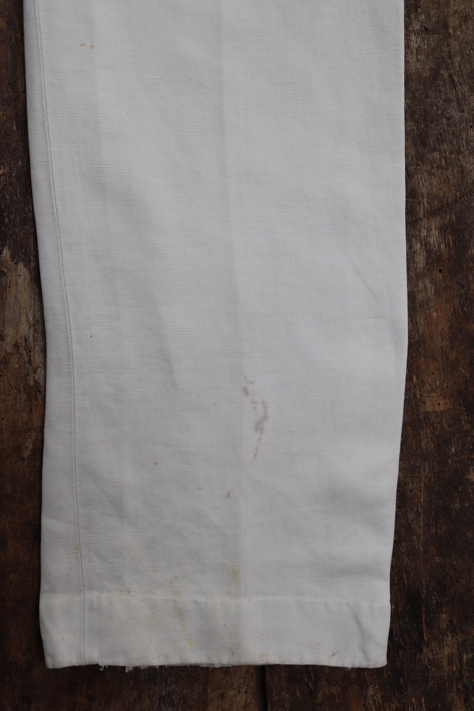 Vintage 1920s French white linen trousers - buckle back pants - 31” x 30”