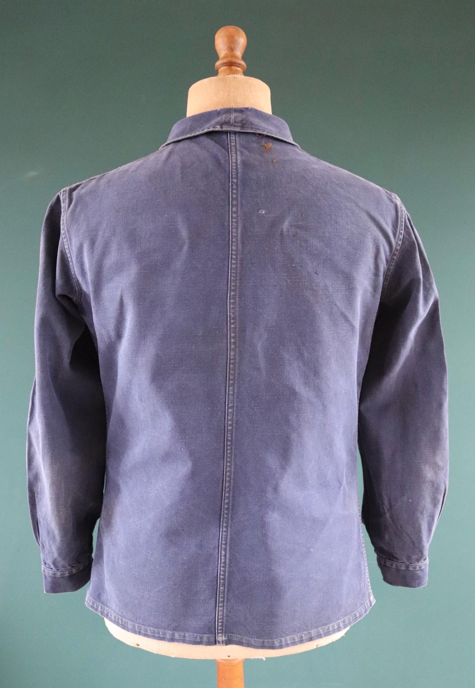 Vintage French blue workwear jacket - 1960s cotton chore coat - 42” chest