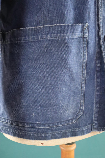 Vintage French blue workwear jacket - 1960s cotton chore coat - 42” chest
