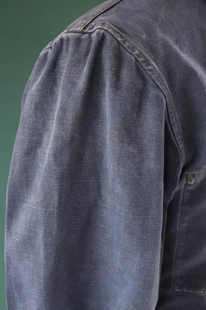 Vintage French blue workwear jacket - 1960s cotton chore coat - 42” chest