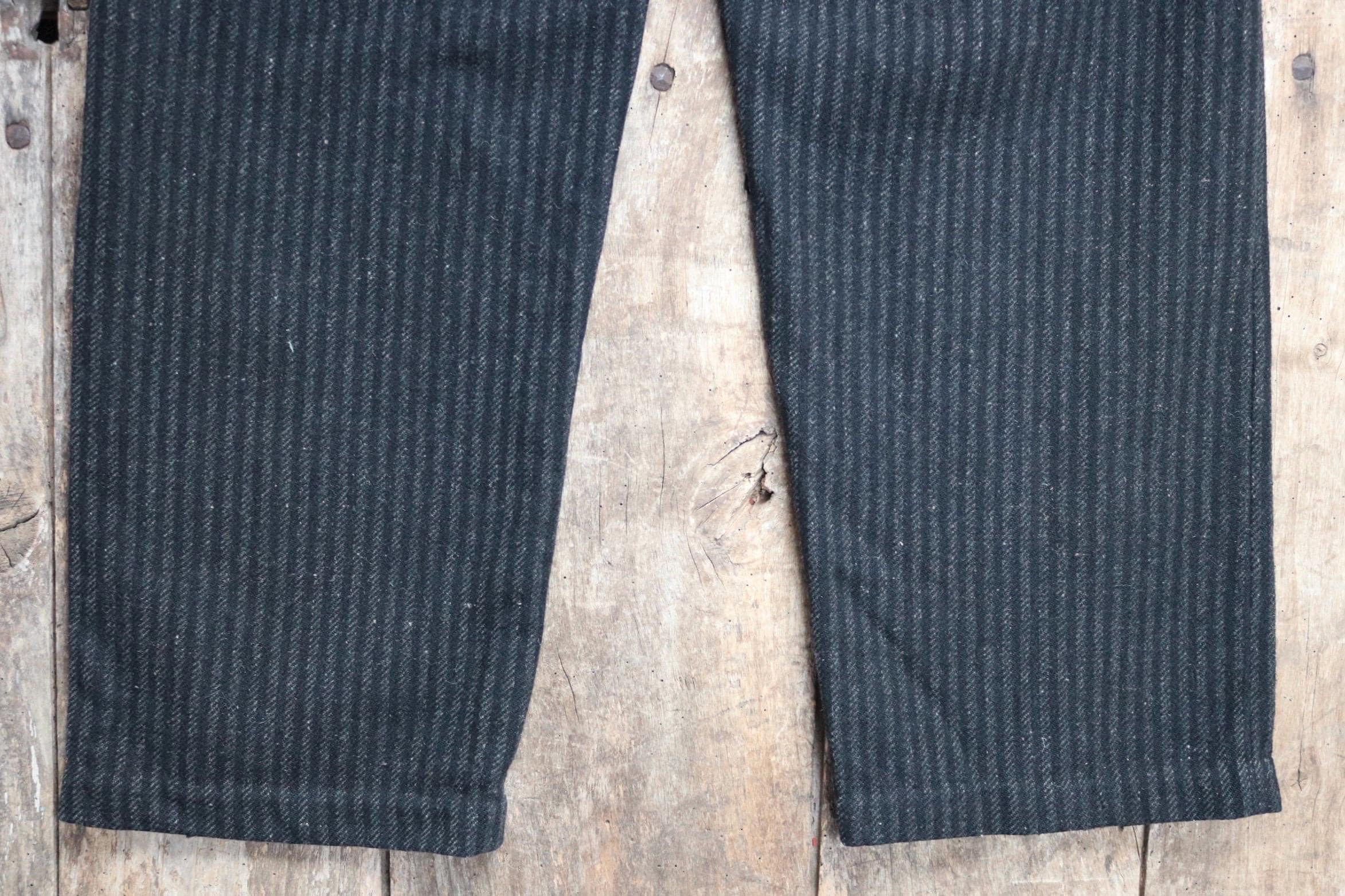 Vintage 1940s French striped wool trousers - buckle back pants