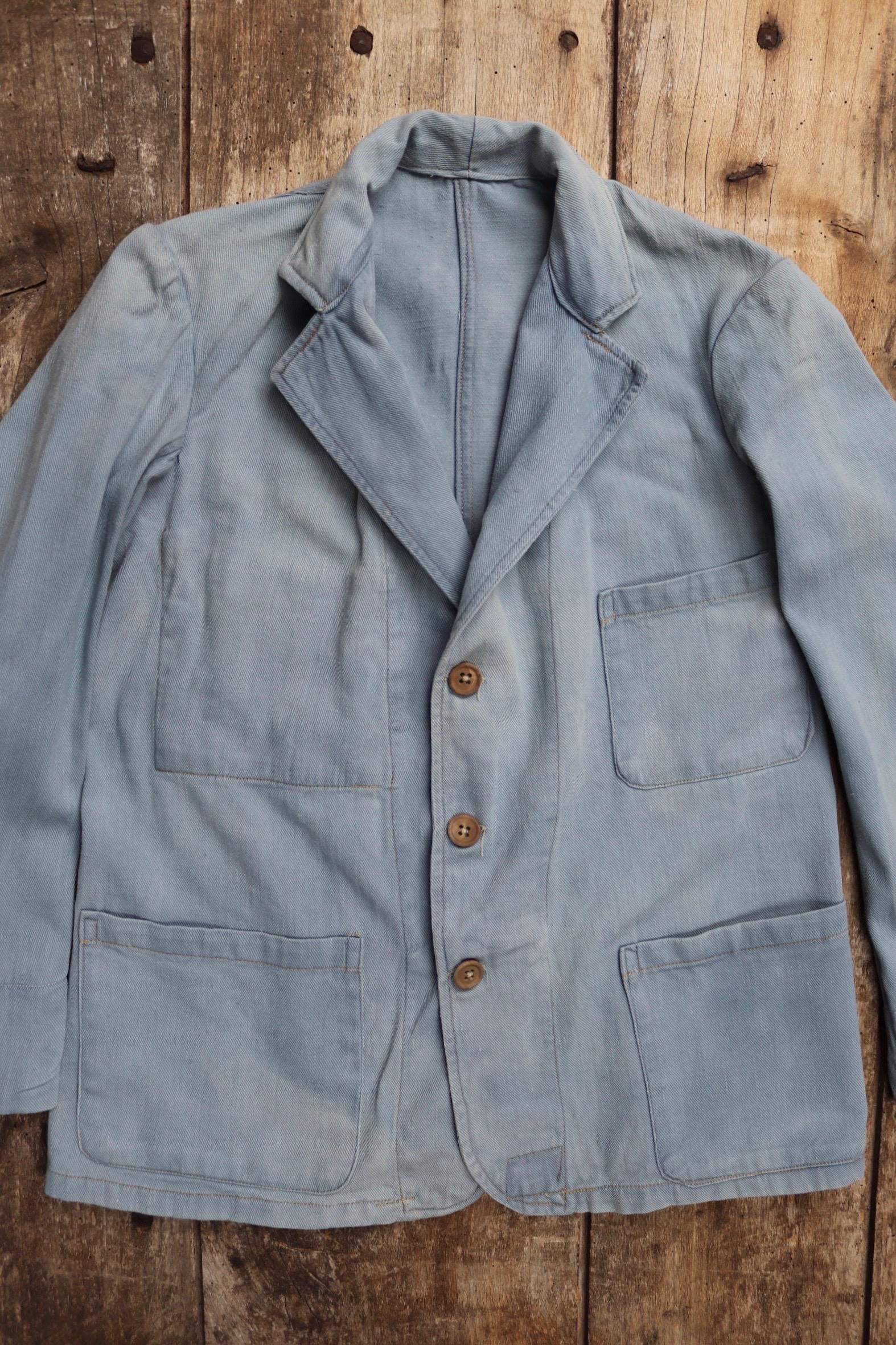 Vintage 1930s French blue workwear jacket - 1940s chore coat - 35" chest