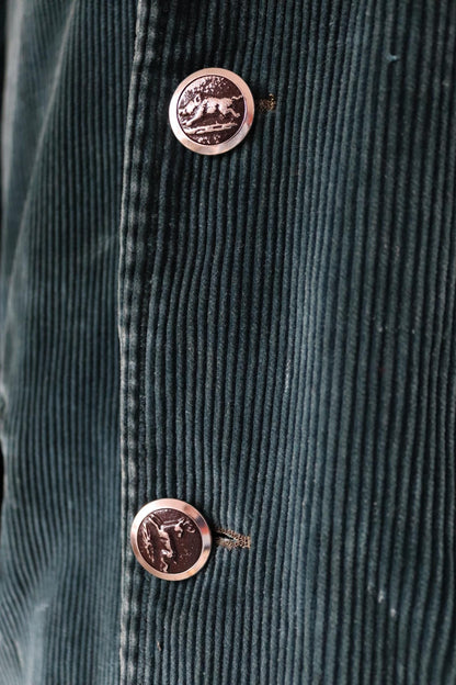 Vintage French workwear jacket - green corduroy - gamekeeper chore coat - 44” chest