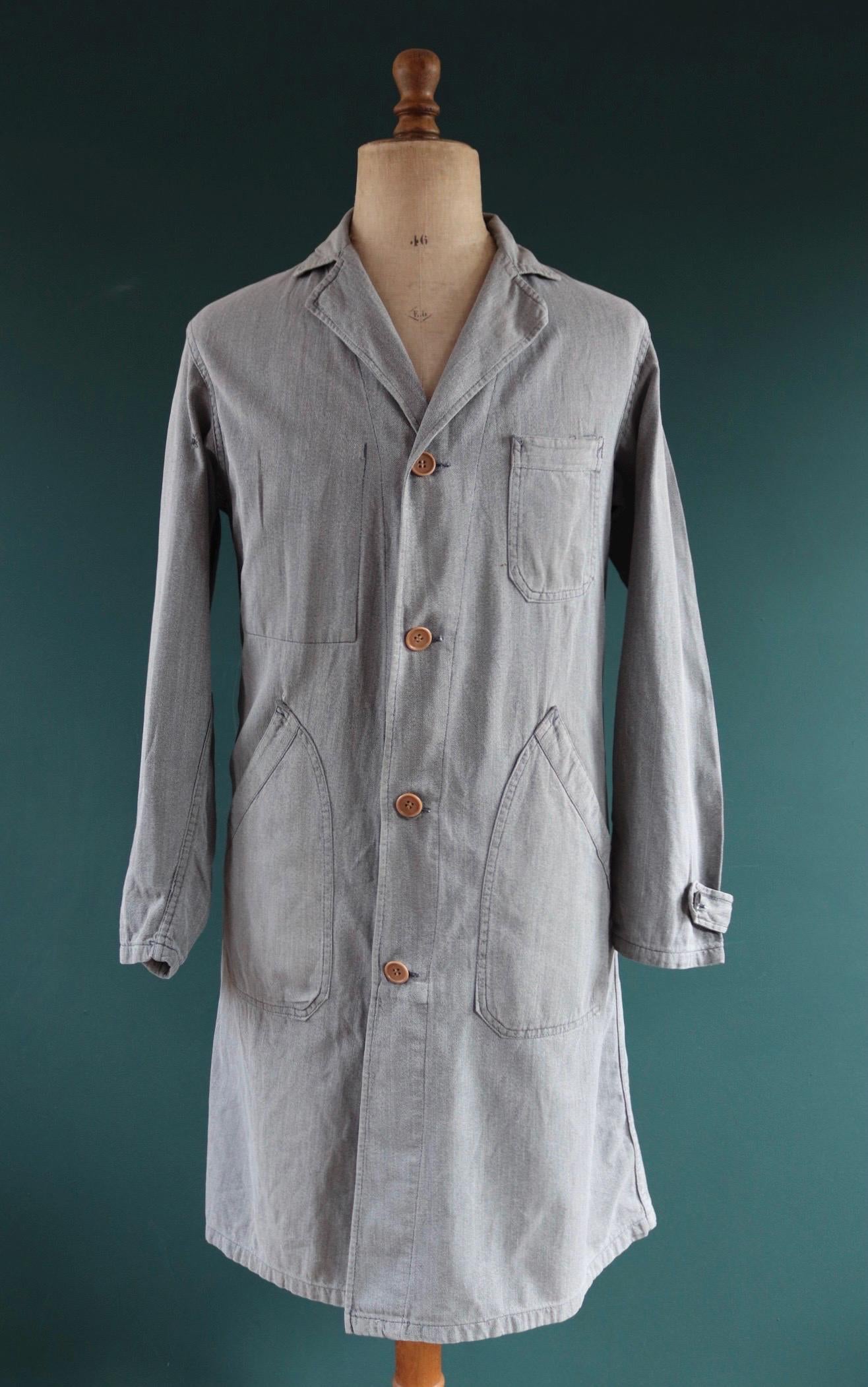 Vintage 1950s French workwear jacket - 1960s overalls - grey duster chore coat - 40” chest