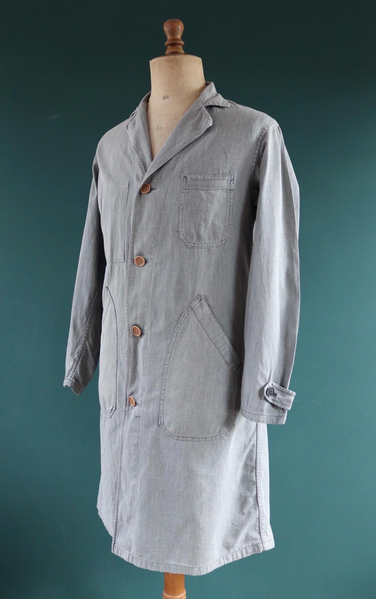 Vintage 1950s French workwear jacket - 1960s overalls - grey duster chore coat - 40” chest