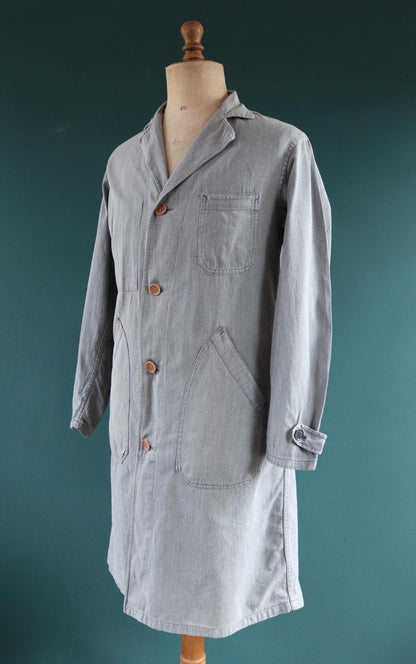Vintage 1950s French workwear jacket - 1960s overalls - grey duster chore coat - 40” chest
