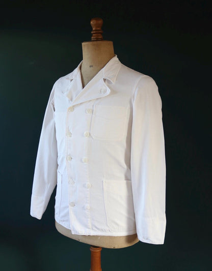 Vintage 1960s French white cotton workwear jacket - riviera style - 38” chest - cafe waiter