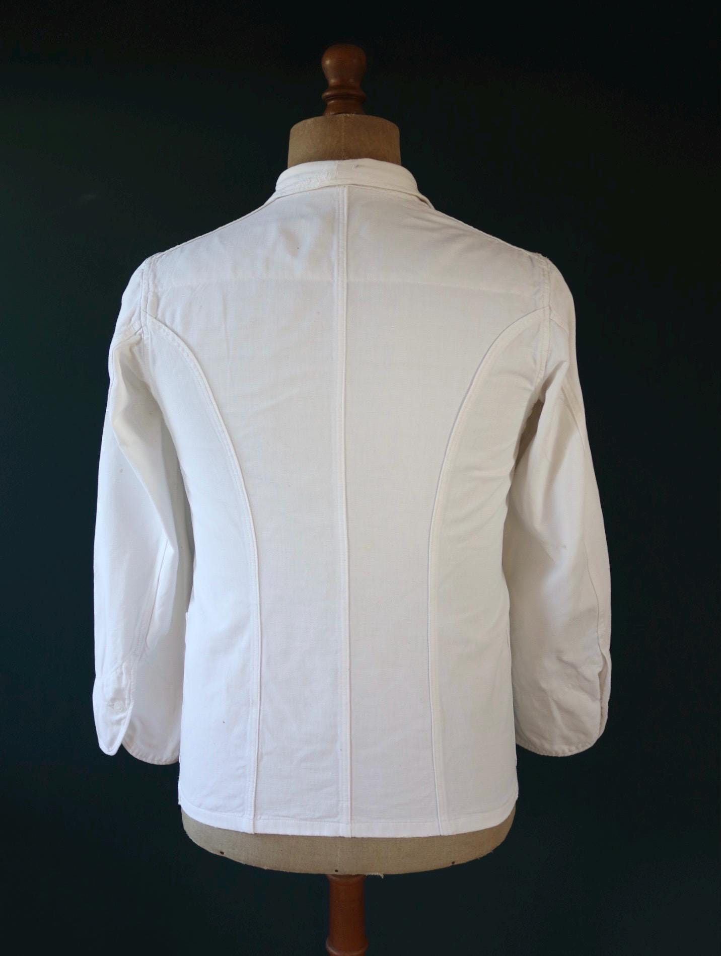 Vintage 1960s French white cotton workwear jacket - riviera style - 38” chest - cafe waiter