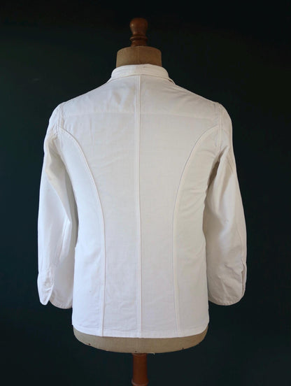 Vintage 1960s French white cotton workwear jacket - riviera style - 38” chest - cafe waiter