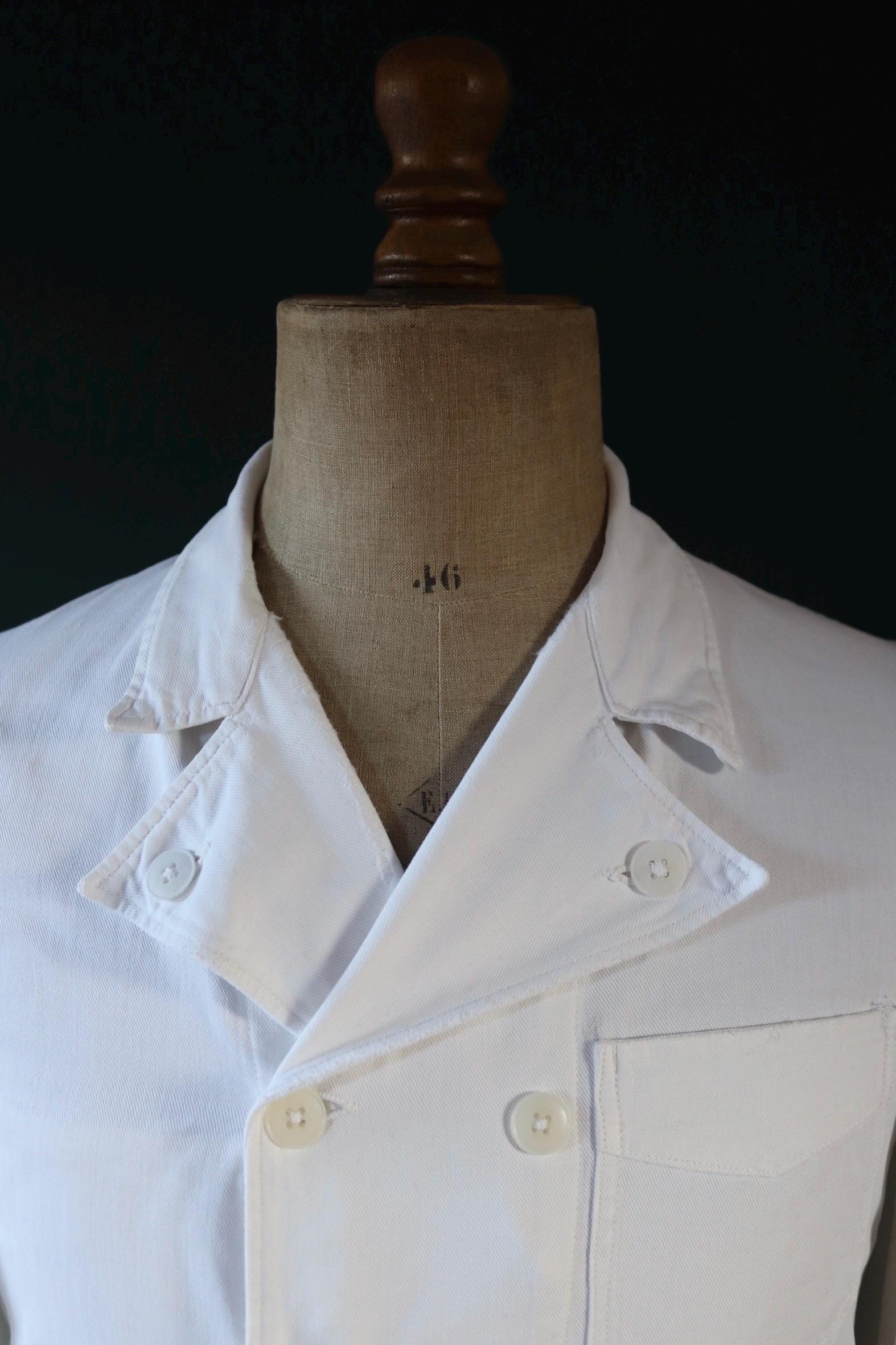 Vintage 1960s French white cotton workwear jacket - riviera style - 38” chest - cafe waiter