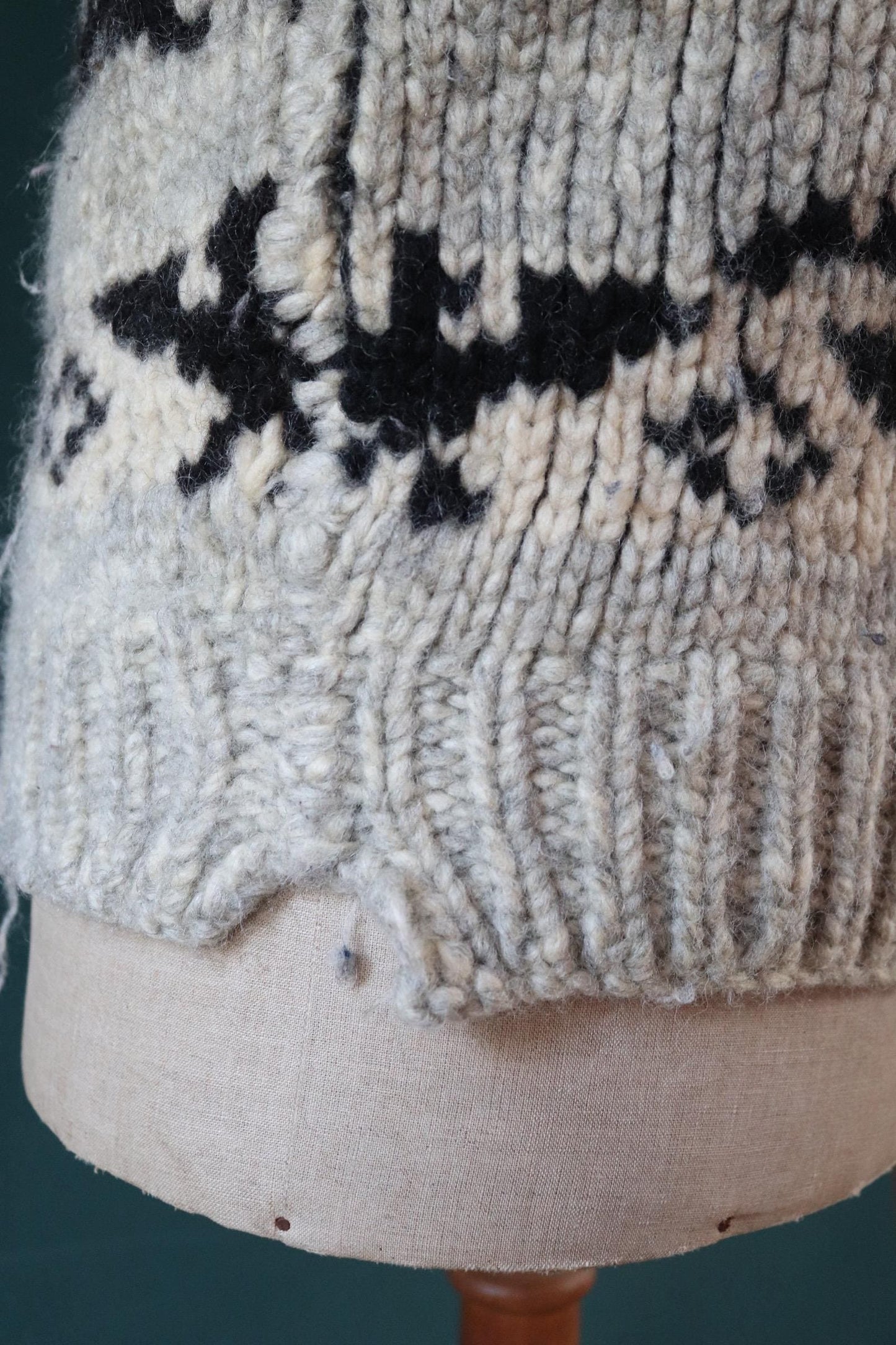 Vintage 1970s Cowichan style wool sweater - hand made Thunderbird cardigan - chunky knit - 40" chest