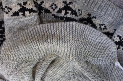 Vintage 1970s Cowichan style wool sweater - hand made Thunderbird cardigan - chunky knit - 40" chest