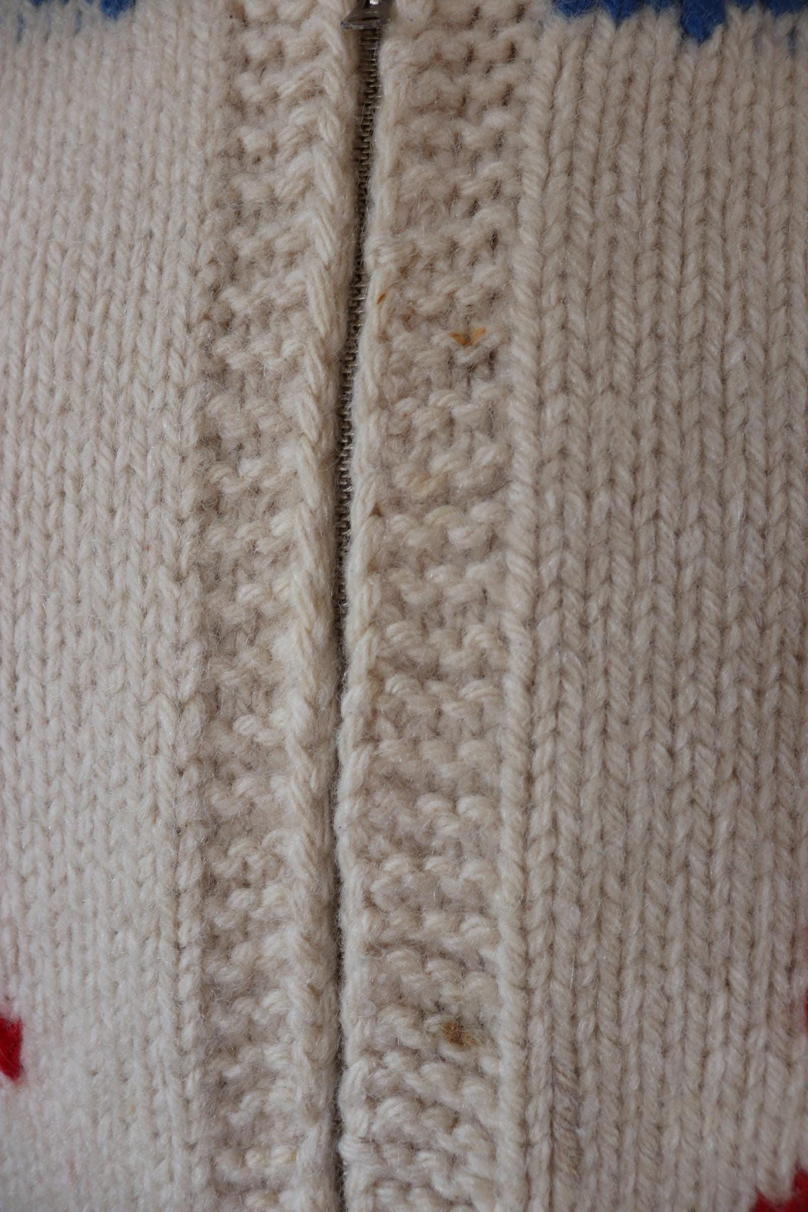 Vintage 1950s wool Cowichan sweater - 1960s novelty hand knit - shawl collar - skiing design jumper - 42” chest