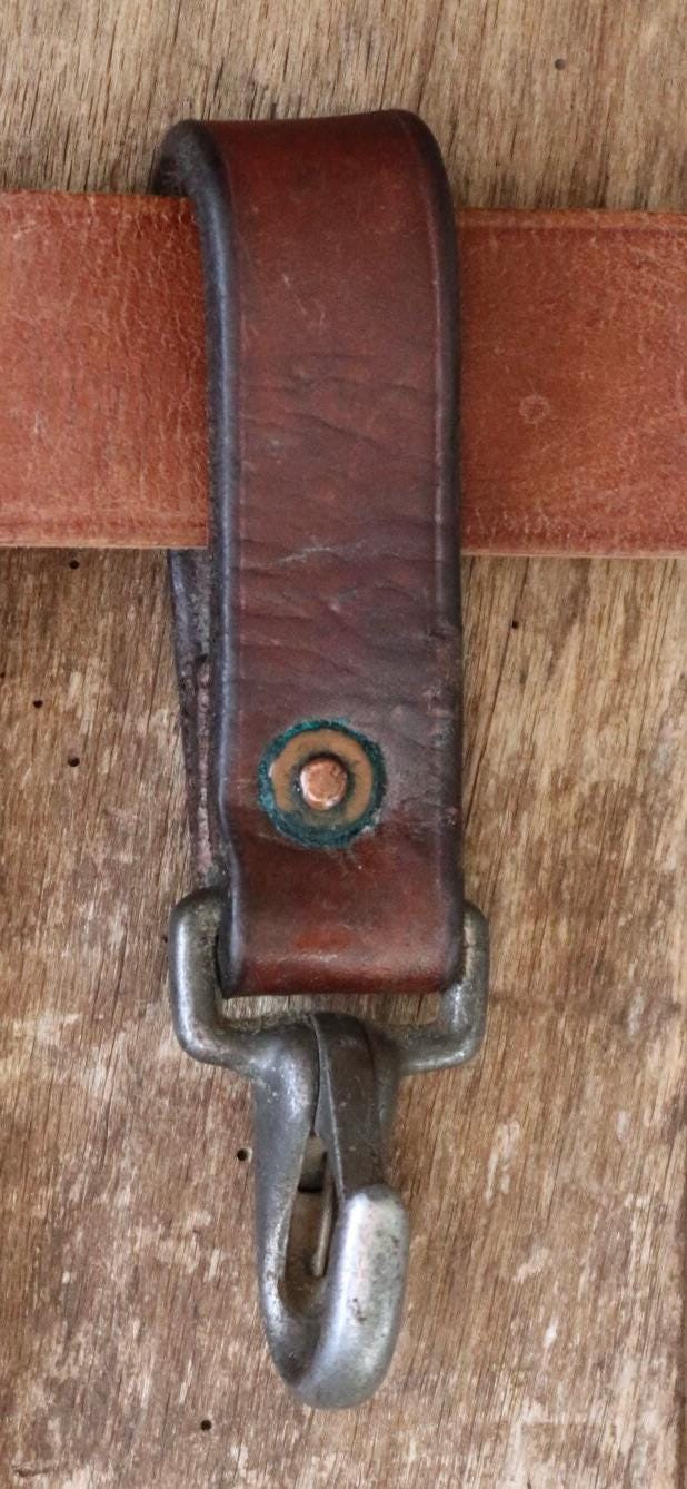 Vintage leather key fob - 1940s Swedish military carabiner - hand made lanyard