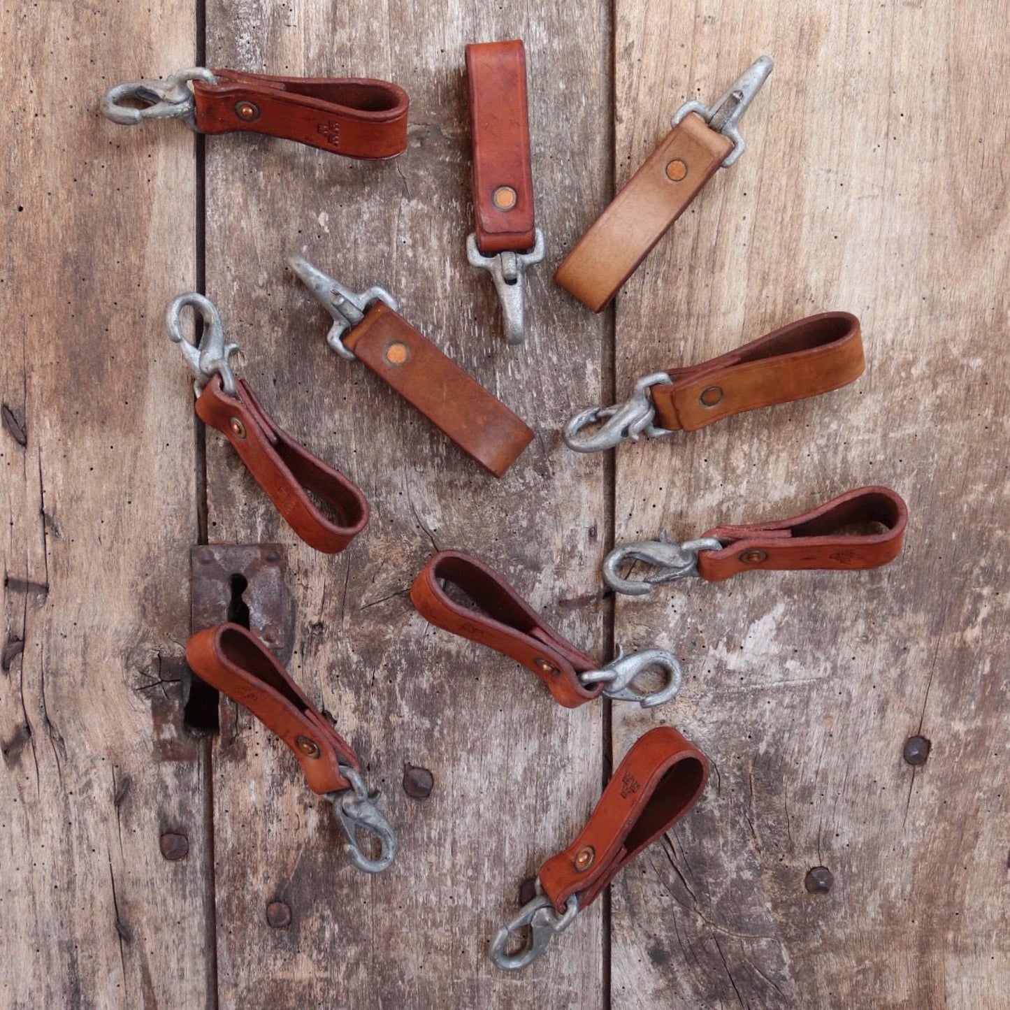 Vintage leather key fob - 1940s Swedish military carabiner - hand made lanyard