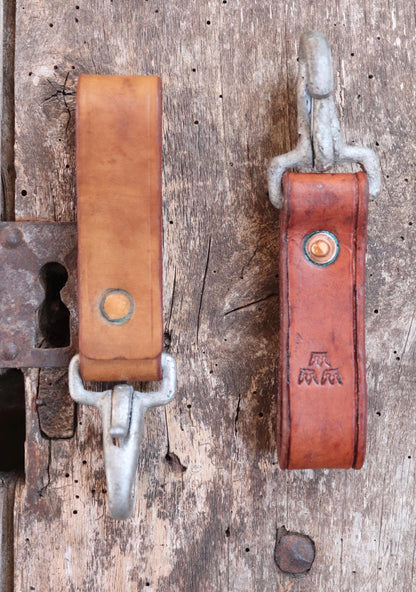 Vintage leather key fob - 1940s Swedish military carabiner - hand made lanyard