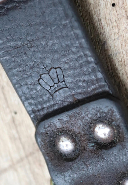 Vintage 1930s Swedish military leather belt - 1940s brown hand stitched belt - 30" 32” 34” 35"