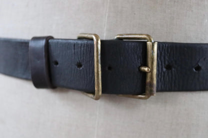 Vintage 1930s Swedish military leather belt - 1940s brown hand stitched belt - 30" 32” 34” 35"
