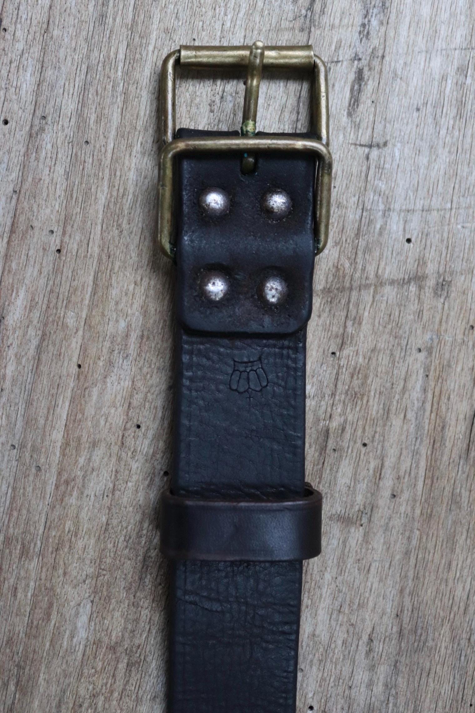 Vintage 1930s Swedish military leather belt - 1940s brown hand stitched belt - 30" 32” 34” 35"