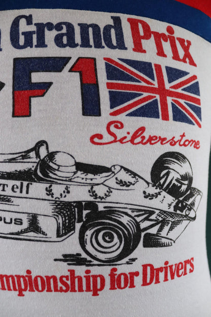 Vintage 1970s British F1 t shirt - 1980s Silverstone ringer tee - Formula one memorabilia - 33" chest