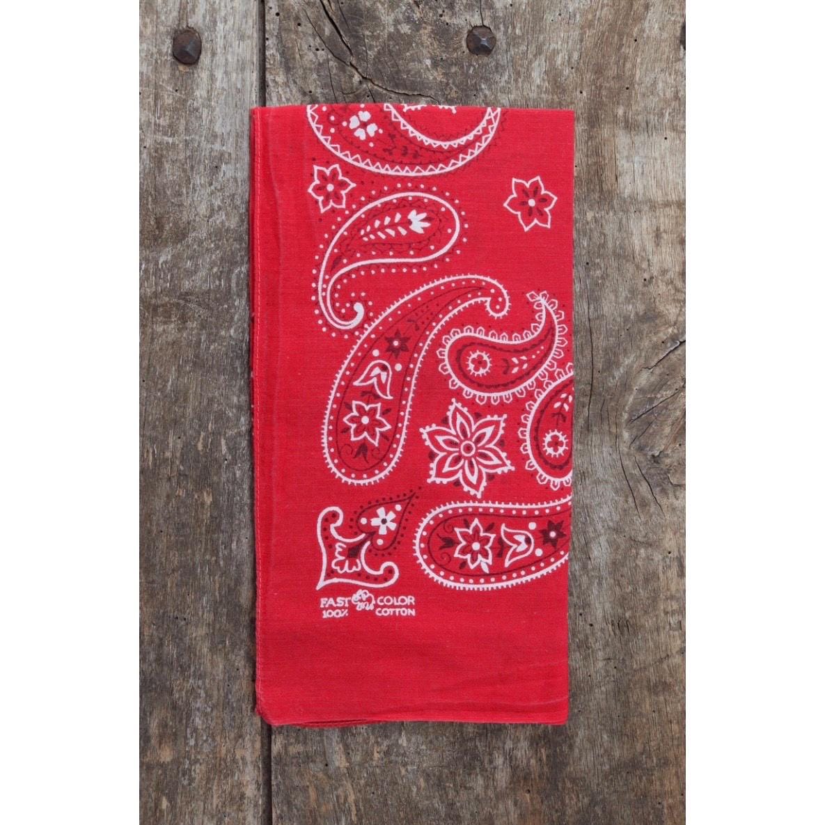 Vintage 1960s Elephant bandana - red cotton neckerchief - Western hanky