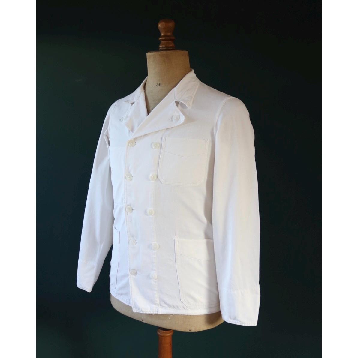 Vintage 1960s French white cotton workwear jacket - riviera style - 38” chest - cafe waiter