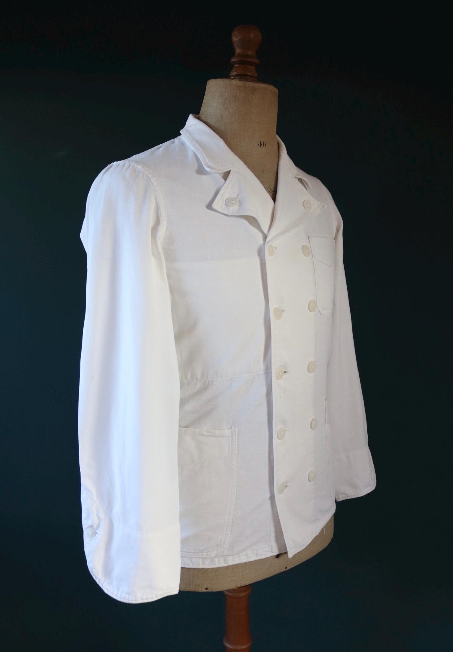 Vintage 1960s French white cotton workwear jacket - riviera style - 38” chest - cafe waiter