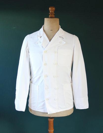 Vintage 1960s French white cotton workwear jacket - riviera style - 38” chest - cafe waiter