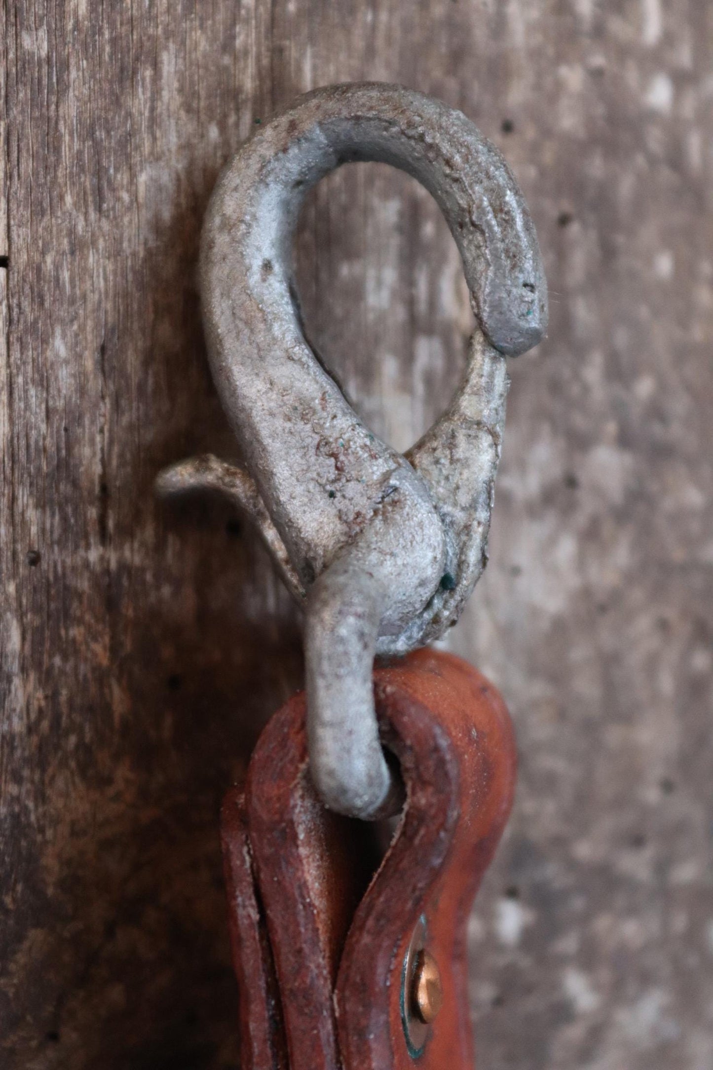 Vintage leather key fob - 1940s Swedish military carabiner - hand made lanyard