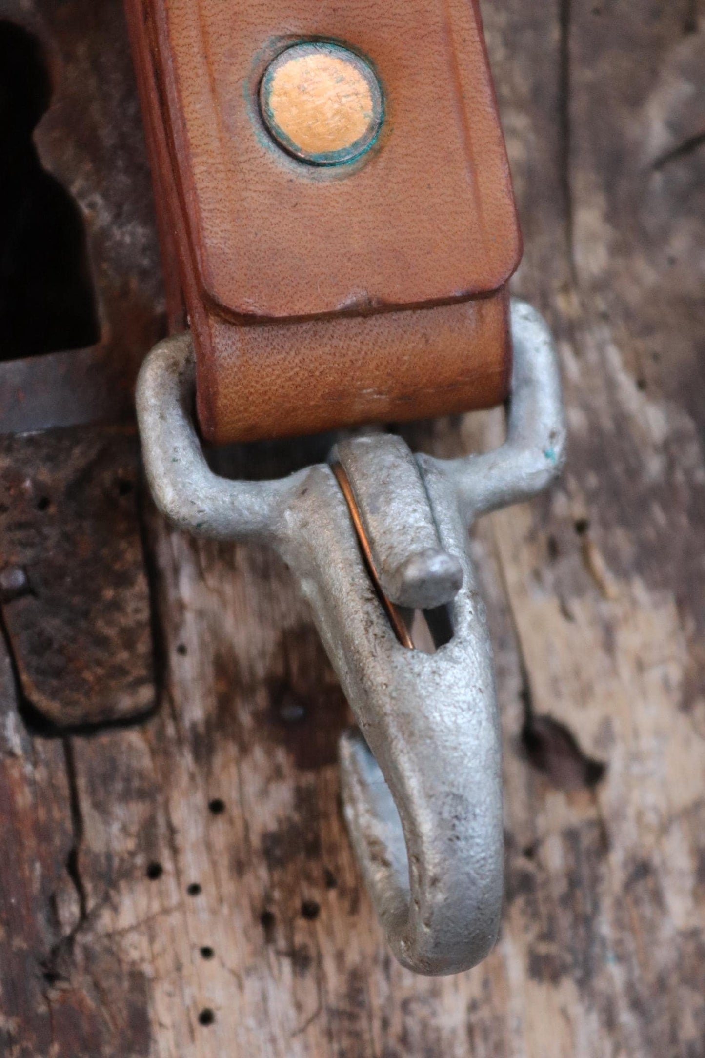 Vintage leather key fob - 1940s Swedish military carabiner - hand made lanyard