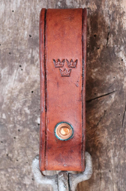 Vintage leather key fob - 1940s Swedish military carabiner - hand made lanyard