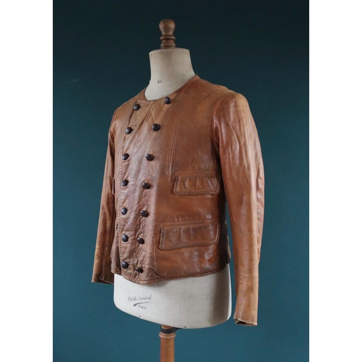 Antique 1920s leather motorcycle jacket - Brodmotor - vintage cropped biker jacket - buckle back - 41” chest