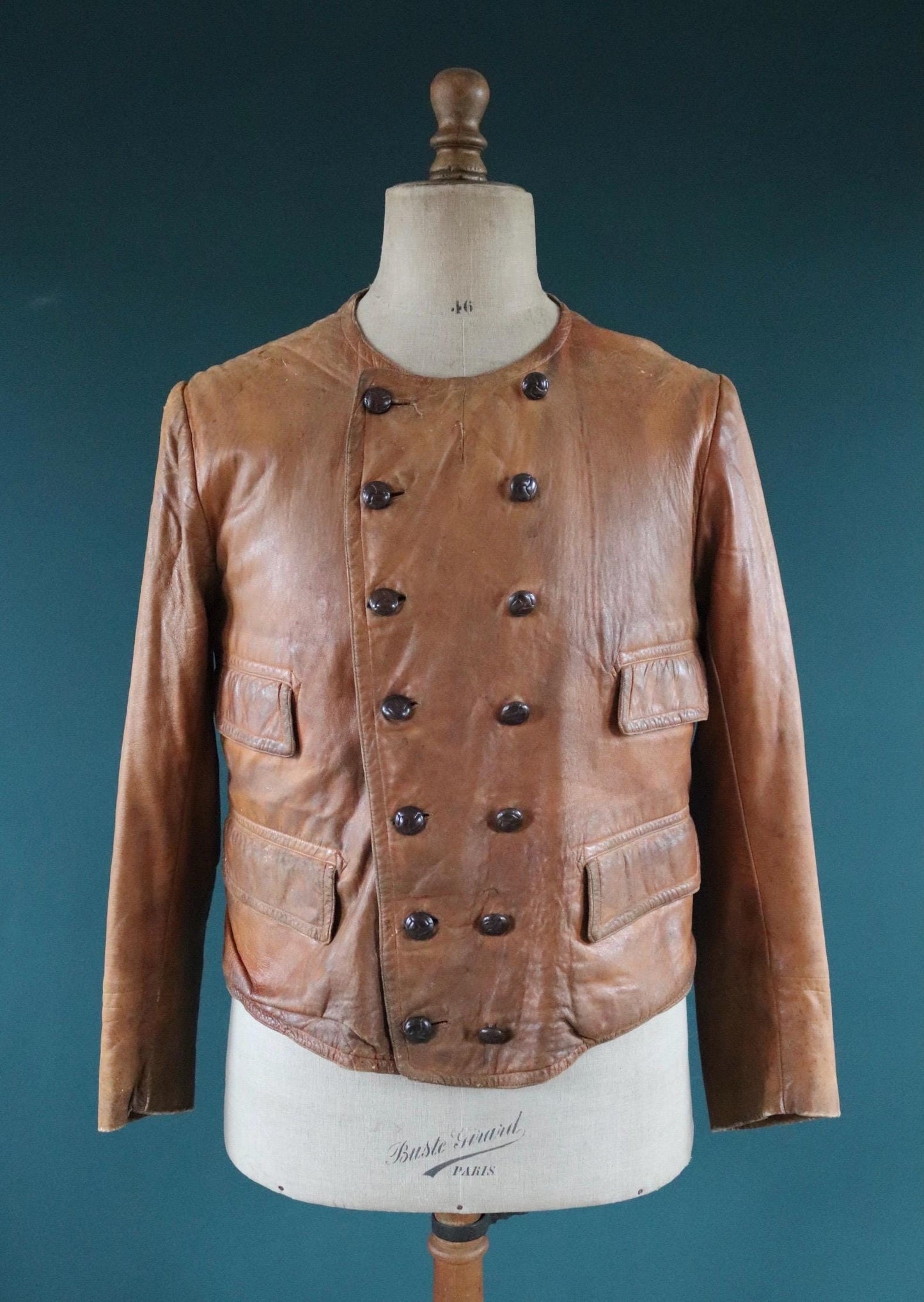 Antique 1920s leather motorcycle jacket - Brodmotor - vintage cropped biker jacket - buckle back - 41” chest