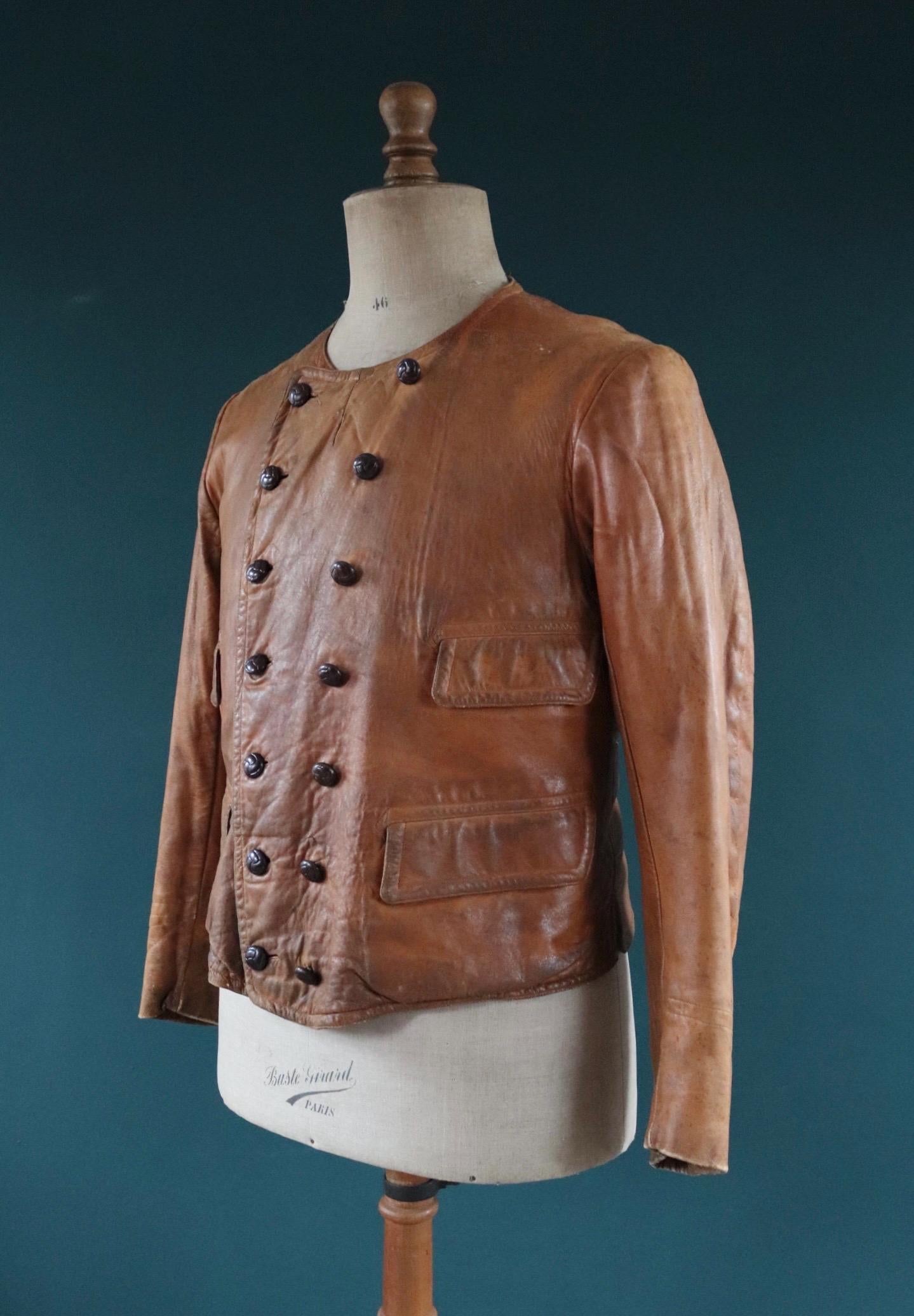 Antique 1920s leather motorcycle jacket - Brodmotor - vintage cropped biker jacket - buckle back - 41” chest