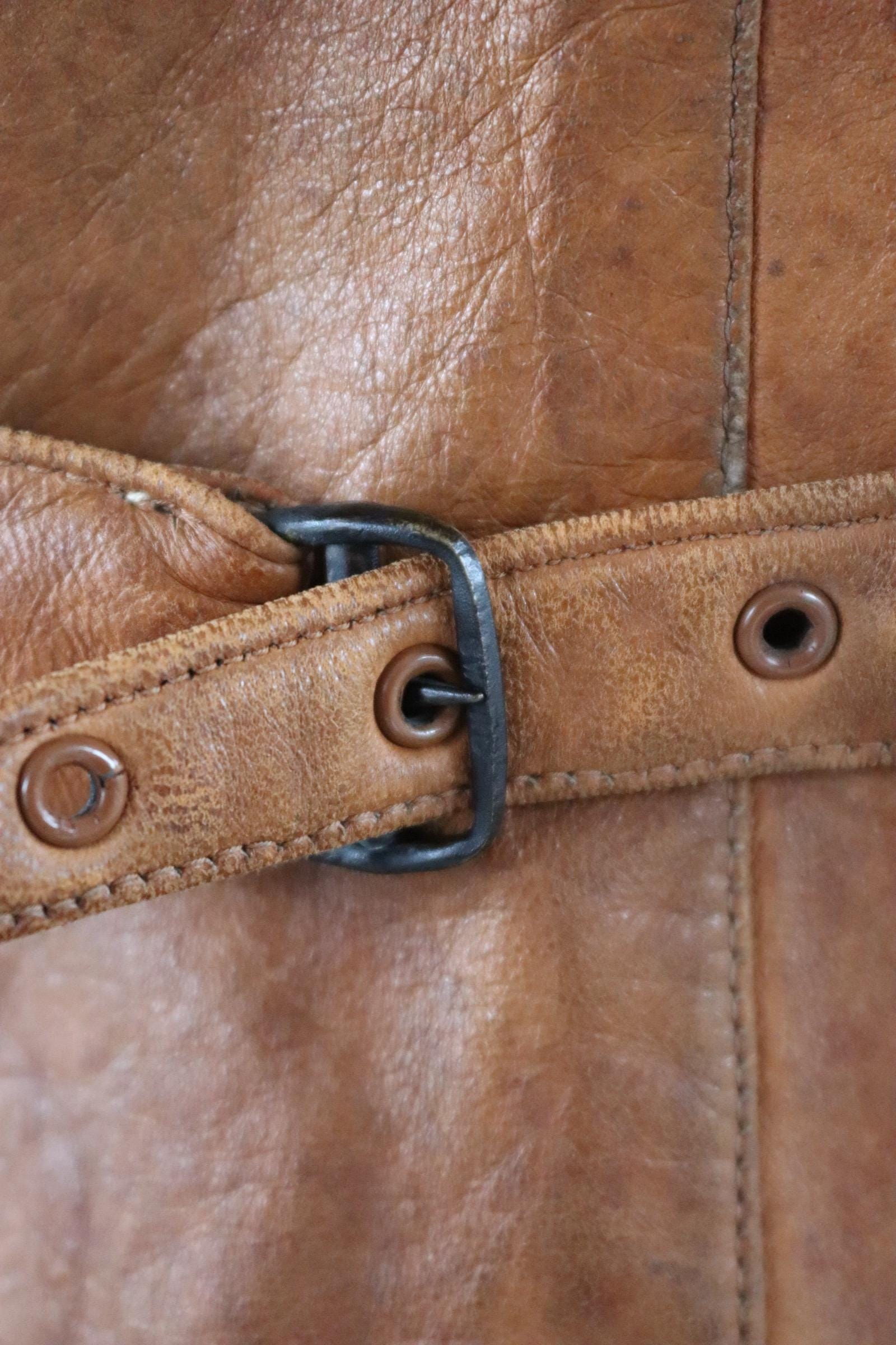 Antique 1920s leather motorcycle jacket - Brodmotor - vintage cropped biker jacket - buckle back - 41” chest