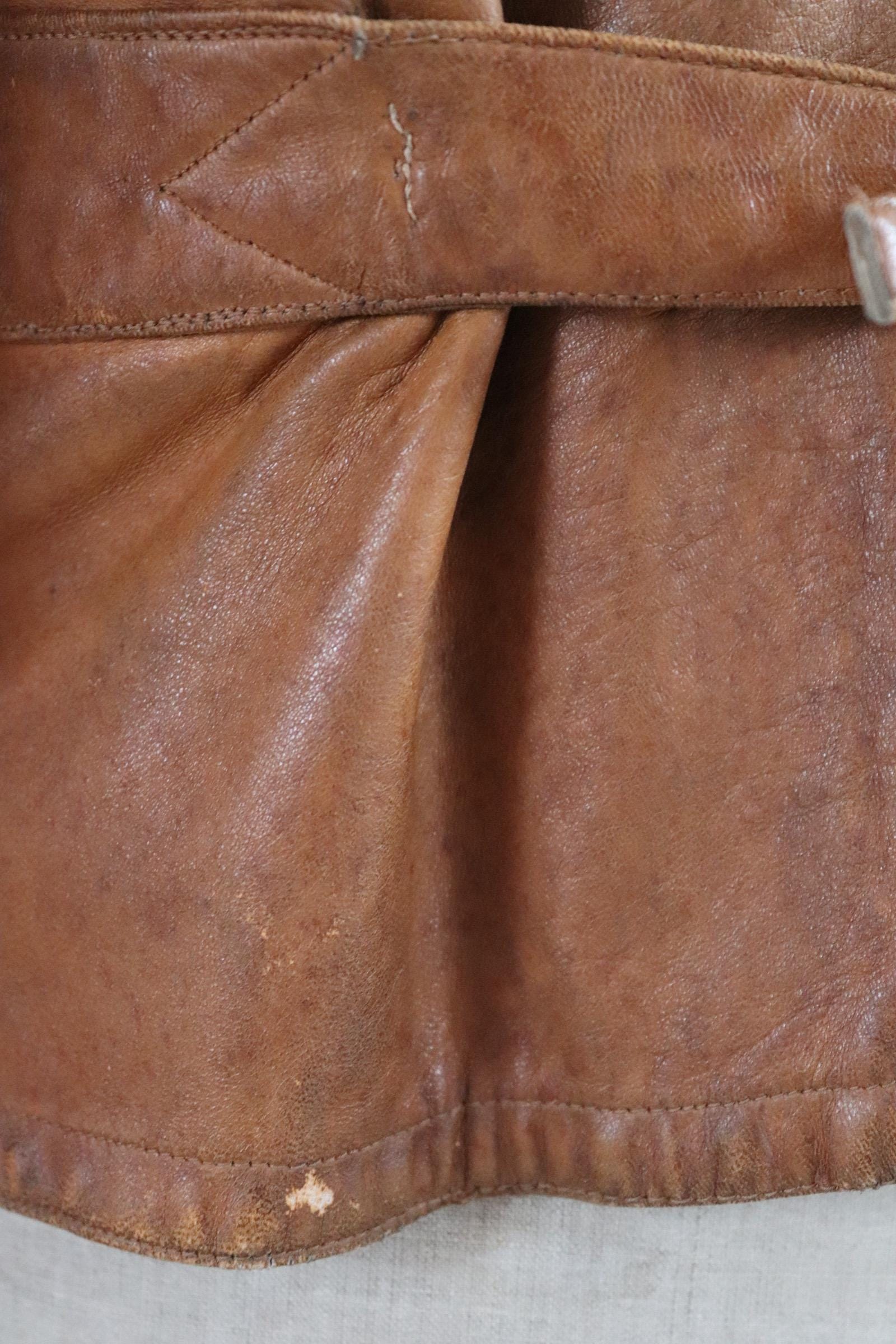 Antique 1920s leather motorcycle jacket - Brodmotor - vintage cropped biker jacket - buckle back - 41” chest