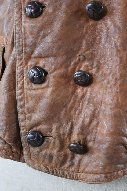 Antique 1920s leather motorcycle jacket - Brodmotor - vintage cropped biker jacket - buckle back - 41” chest