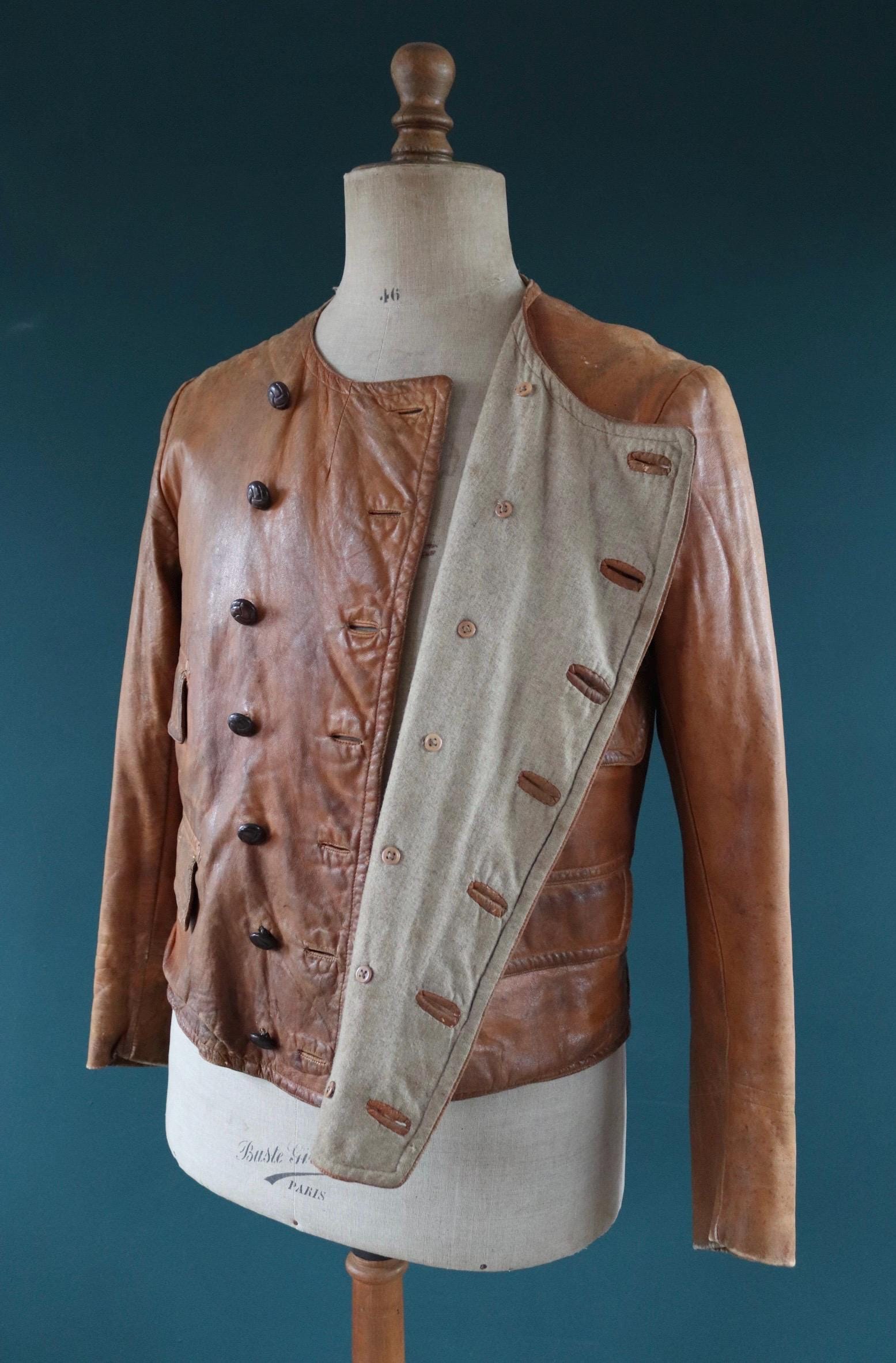 Antique 1920s leather motorcycle jacket - Brodmotor - vintage cropped biker jacket - buckle back - 41” chest