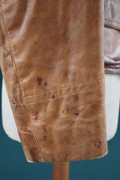 Antique 1920s leather motorcycle jacket - Brodmotor - vintage cropped biker jacket - buckle back - 41” chest