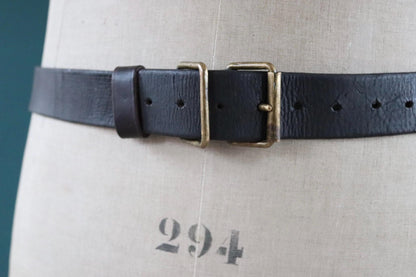 Vintage 1930s Swedish military leather belt - 1940s brown hand stitched belt - 30" 32” 34” 35"