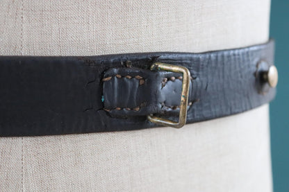 Vintage 1930s Swedish military leather belt - 1940s brown hand stitched belt - 30" 32” 34” 35"