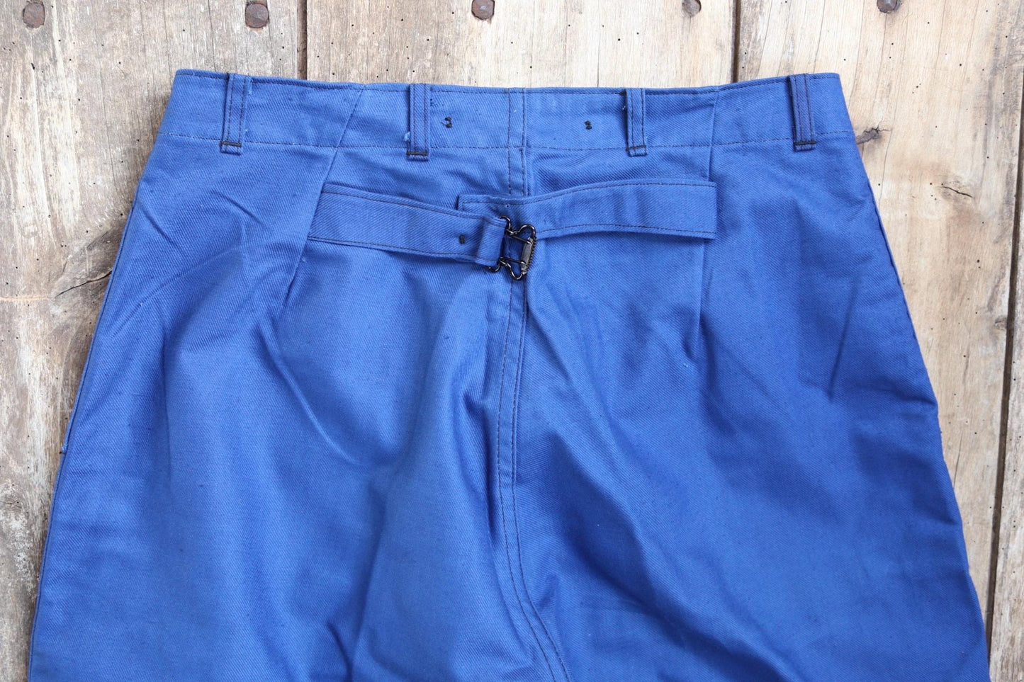 Vintage WW2 workwear trousers - 1940s deadstock - buckle back pants - Swedish military - cobalt blue cotton twill - 30” x 32”