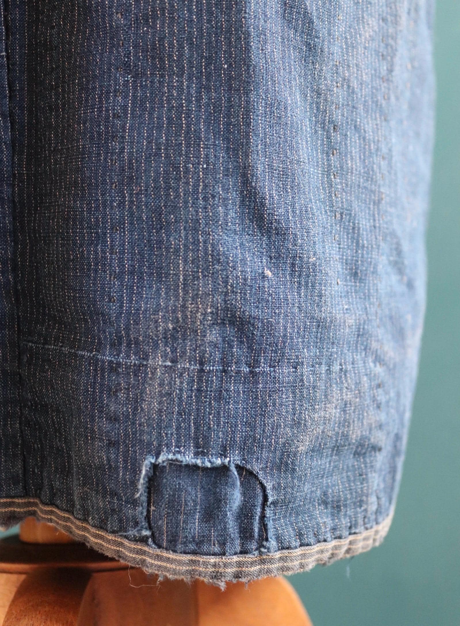 Vintage Japanese boro kimono - indigo kasuri robe - sashiko stitching - traditional dressing gown