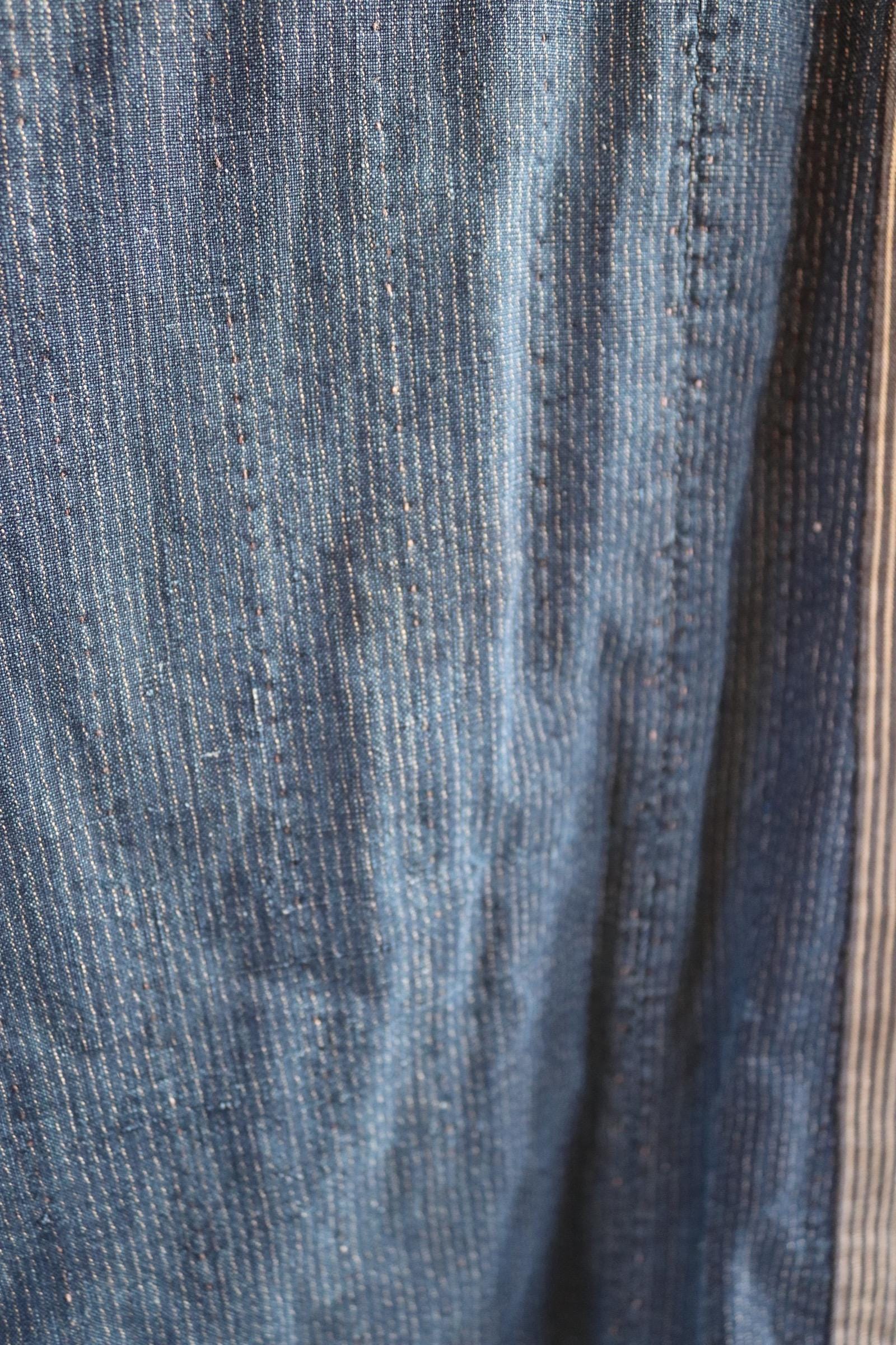 Vintage Japanese boro kimono - indigo kasuri robe - sashiko stitching - traditional dressing gown