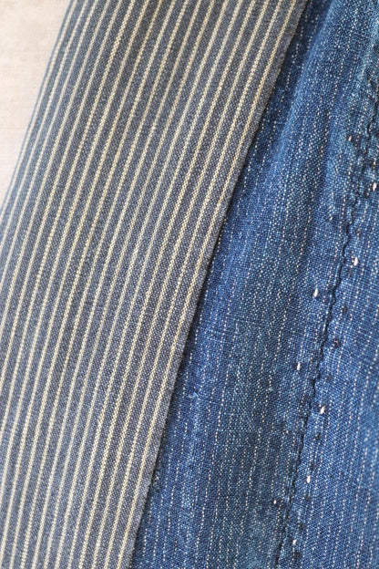 Vintage Japanese boro kimono - indigo kasuri robe - sashiko stitching - traditional dressing gown