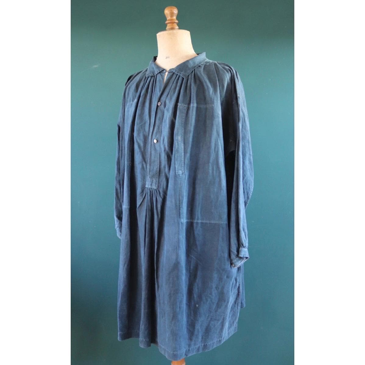 Antique 1900s French indigo biaude - vintage cotton workwear smock - 65" chest