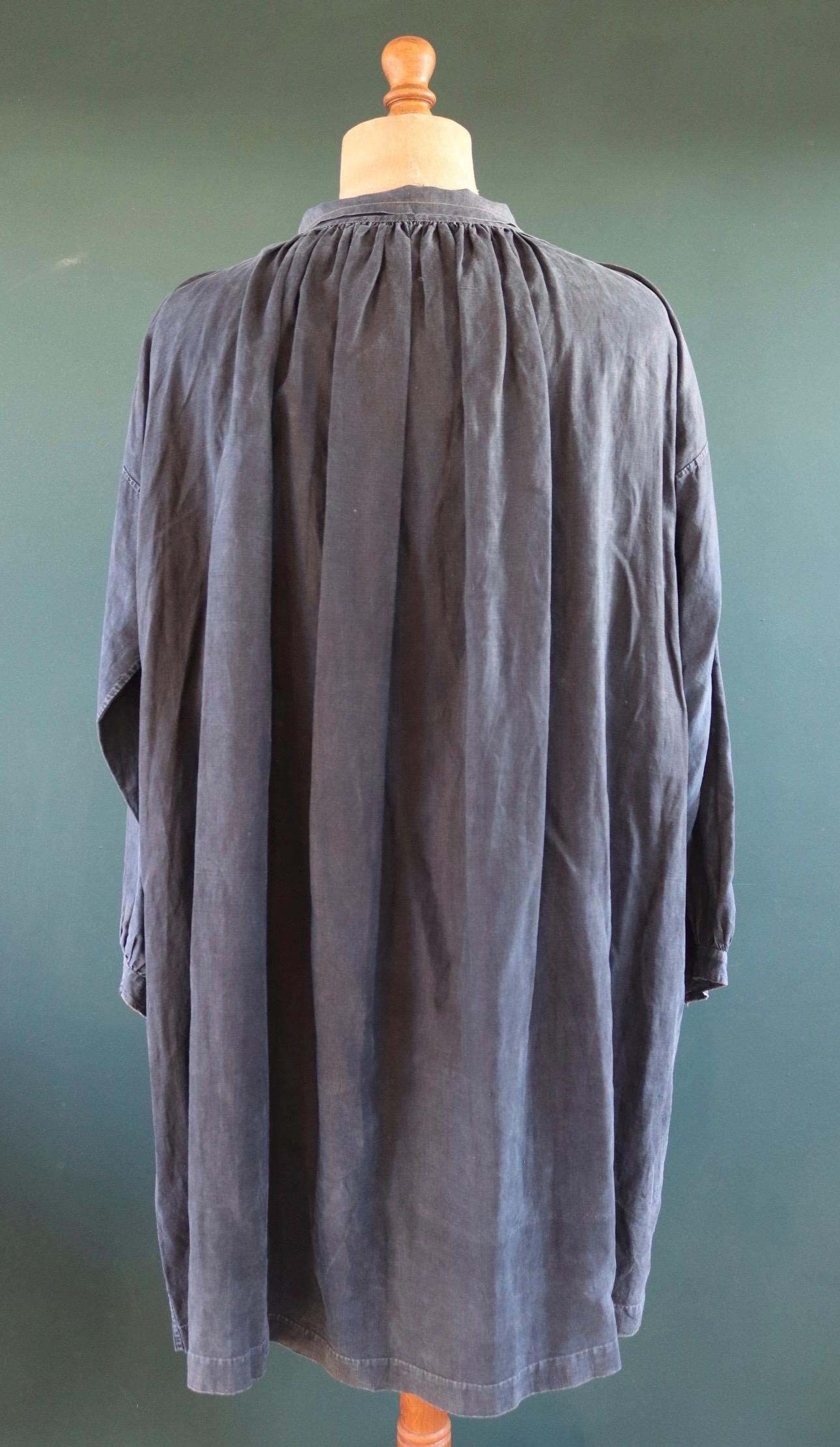Antique 1900s French indigo biaude - vintage cotton workwear smock